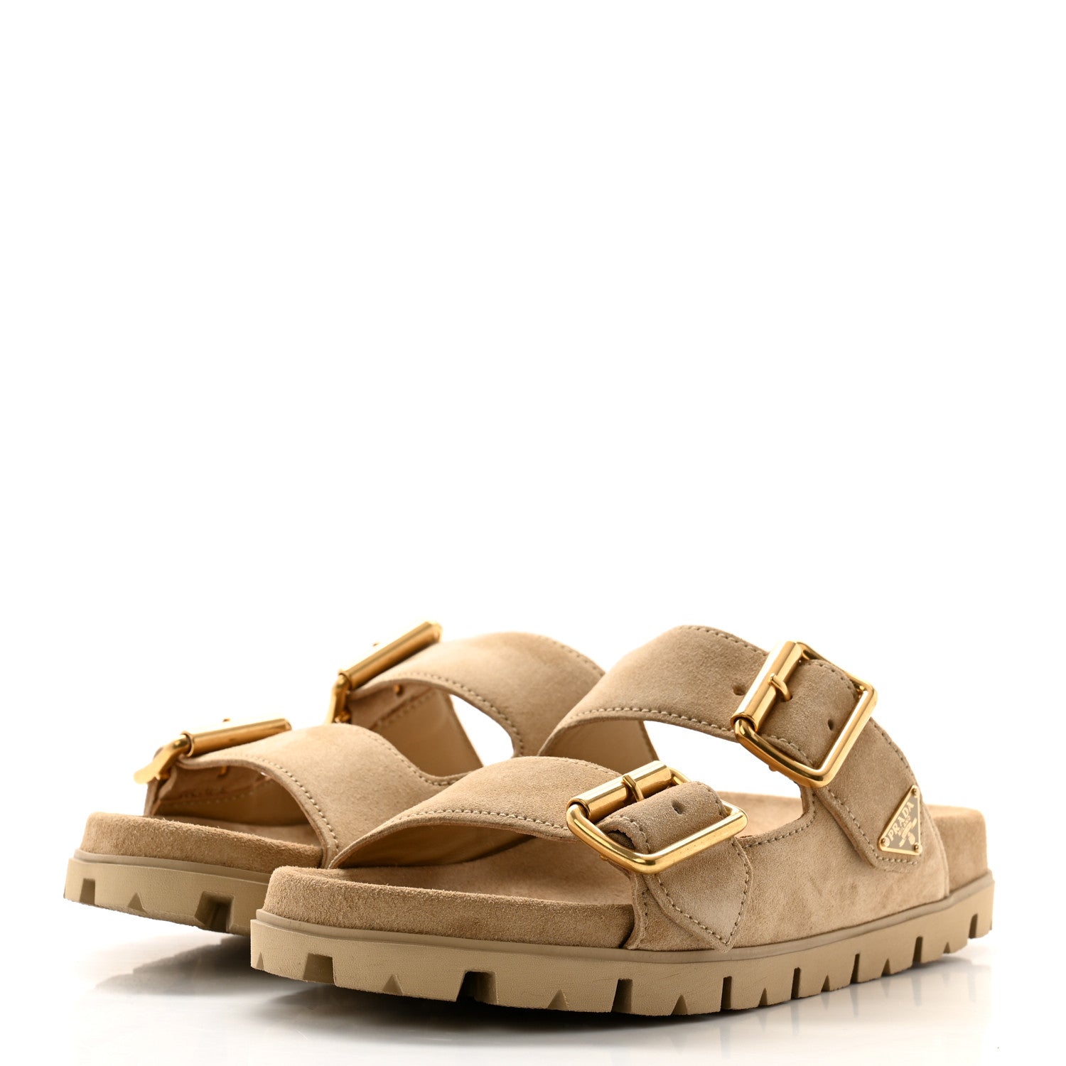 Prada Suede Buckle Slide Sandals 38 Ecru 3 of 10