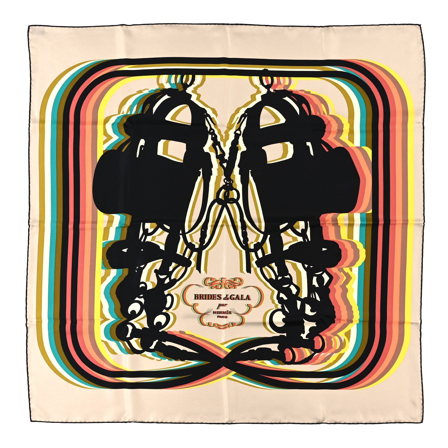 Hermes Silk Brides De Gala Shadow Scarf 90 Beige Ebene Jaune 1 of 3
