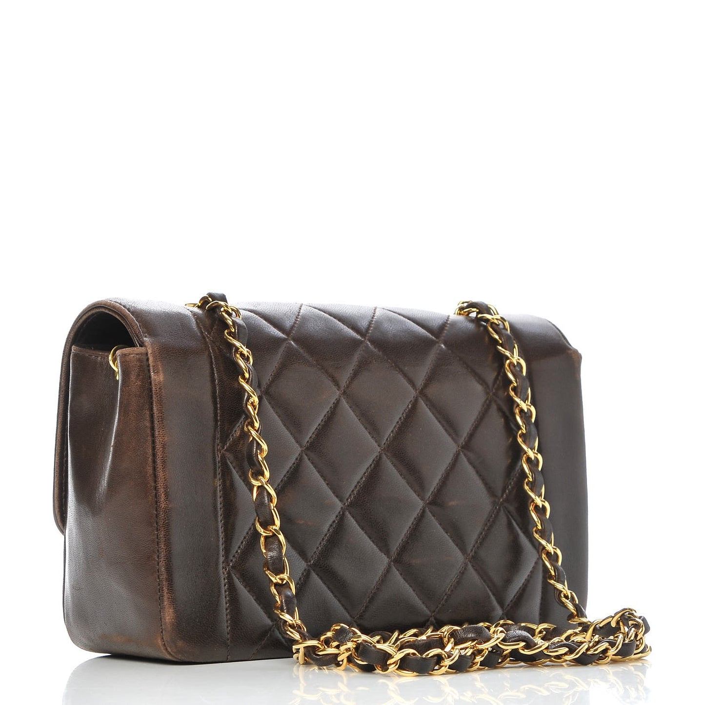 Lambskin Quilted Small Single Flap Brown