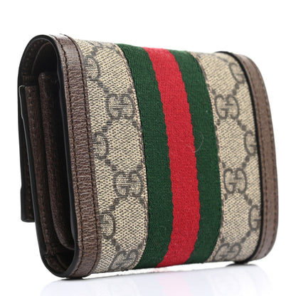 Gucci GG Supreme Monogram Web Ophidia French Flap Wallet Beige New Acero 3 of 7