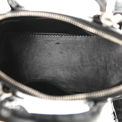 Balenciaga Calfskin Logo Crocodile Embossed XXS Ville Top Handle Bag Black White 5 of 9
