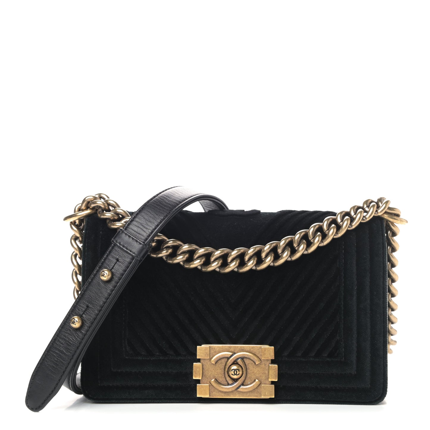 Velvet Chevron Quilted Small Boy Flap Black