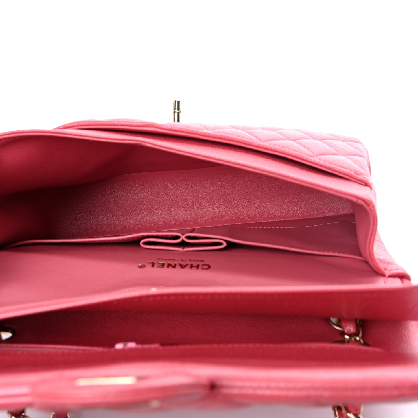 Metallic Caviar Quilted Medium Double Flap Pink