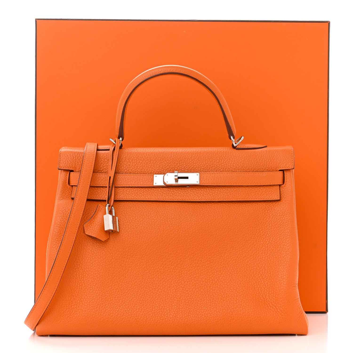 Hermes Taurillon Clemence Kelly Retourne 35 Orange 12 of 12