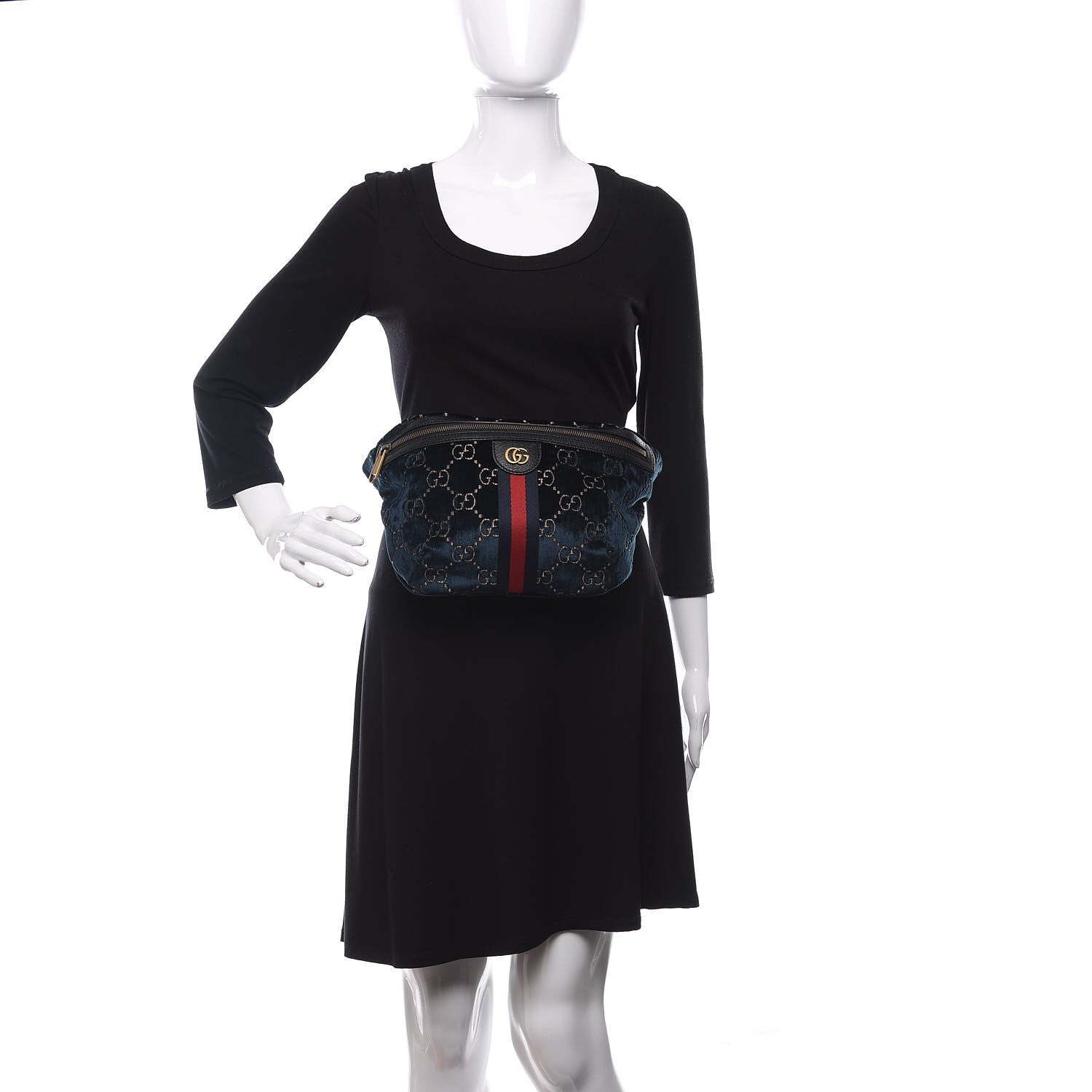 Gucci Velvet GG Monogram Web Belt Bag Blue Beige 2 of 9