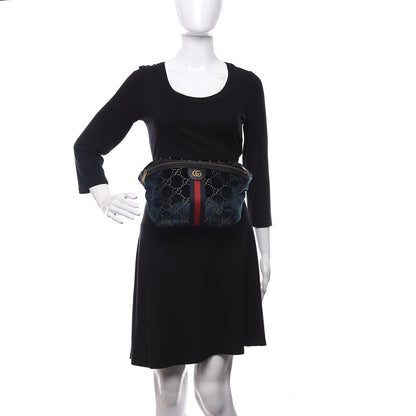 Gucci Velvet GG Monogram Web Belt Bag Blue Beige 2 of 9