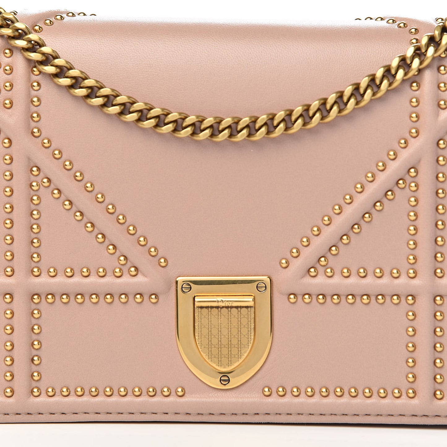 Calfskin Studded Diorama Wallet on Chain Pouch Nude