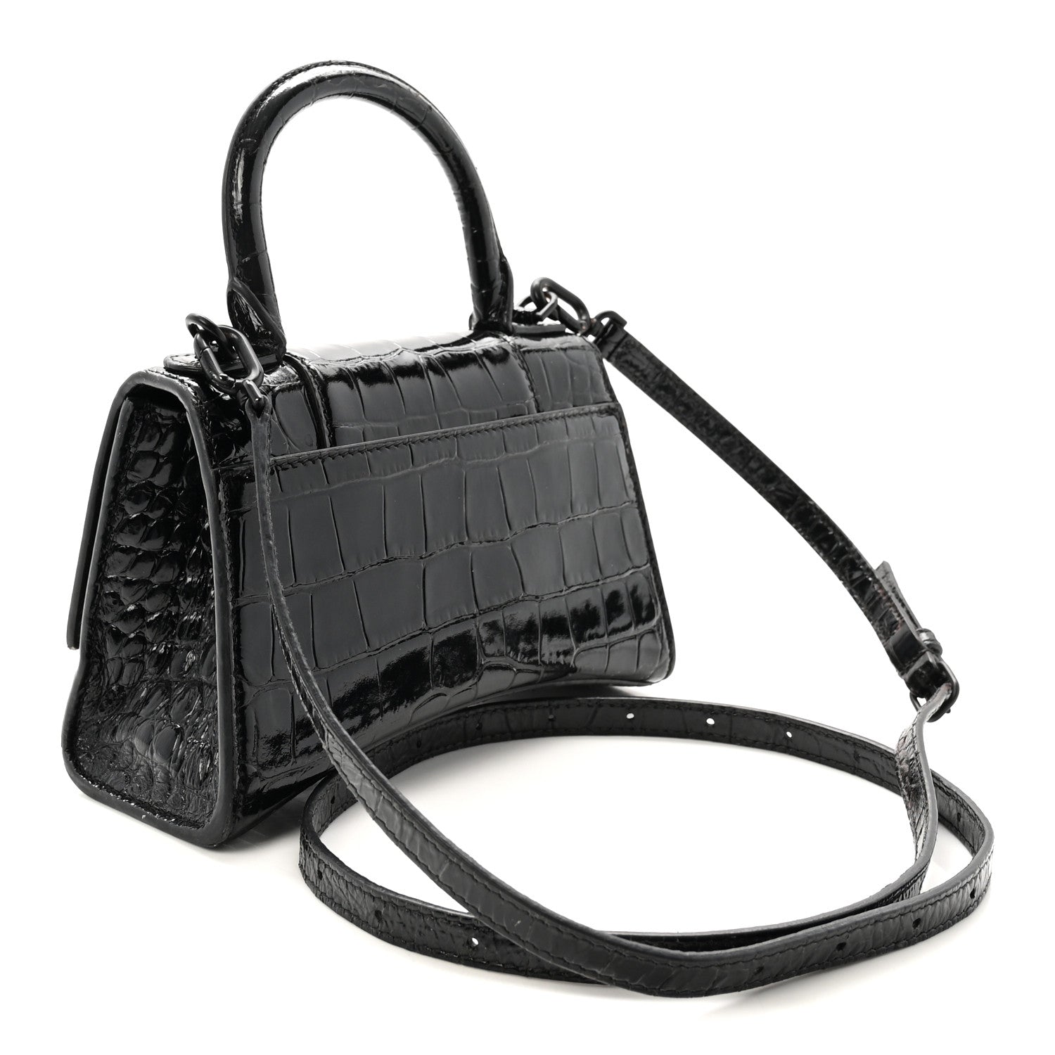 Balenciaga Shiny Calfskin Monochrome Crocodile Embossed Hourglass