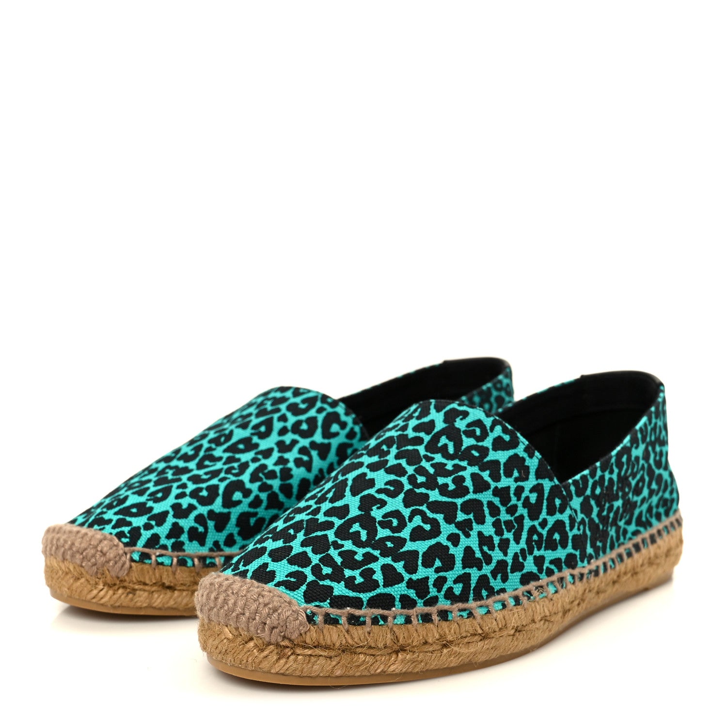 Saint Laurent Canvas Leopard Print Espadrilles 37 Aqua Black 4 of 10