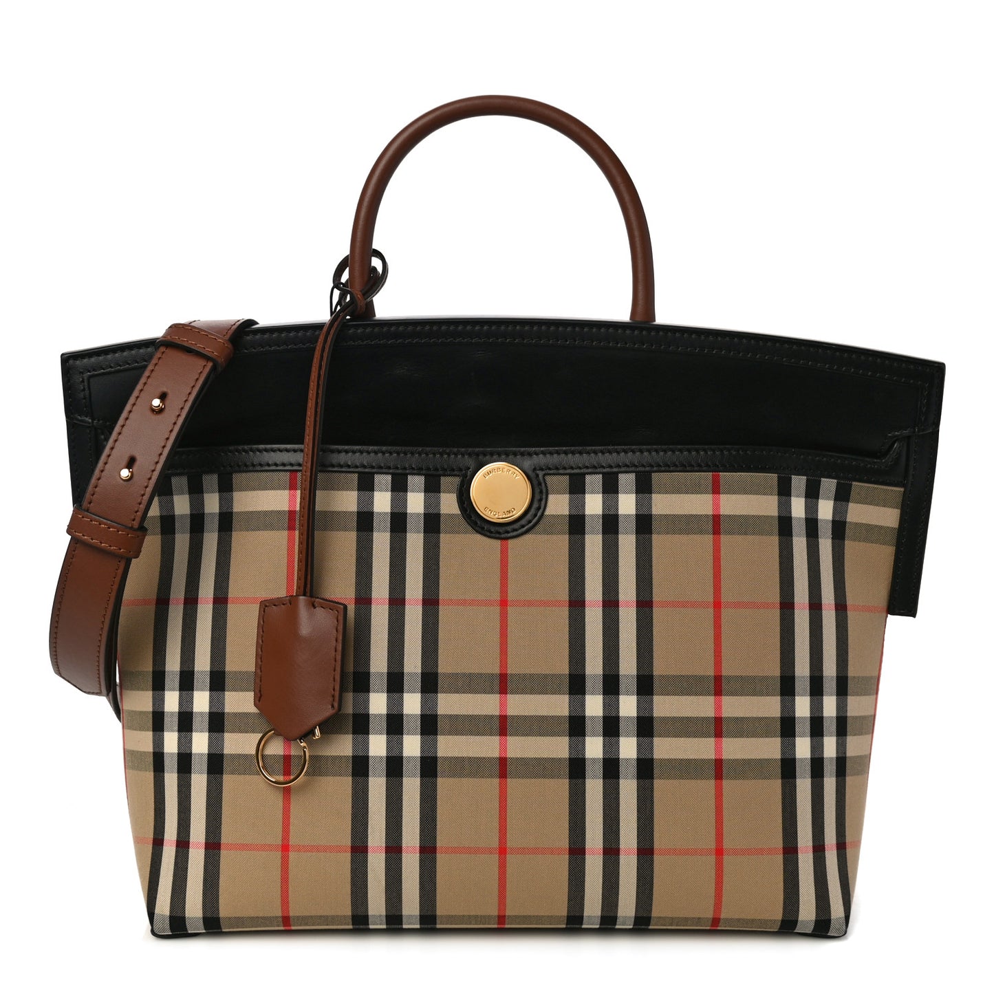Calfskin Vintage Check Small Society Top Handle Bag Archive Beige Black