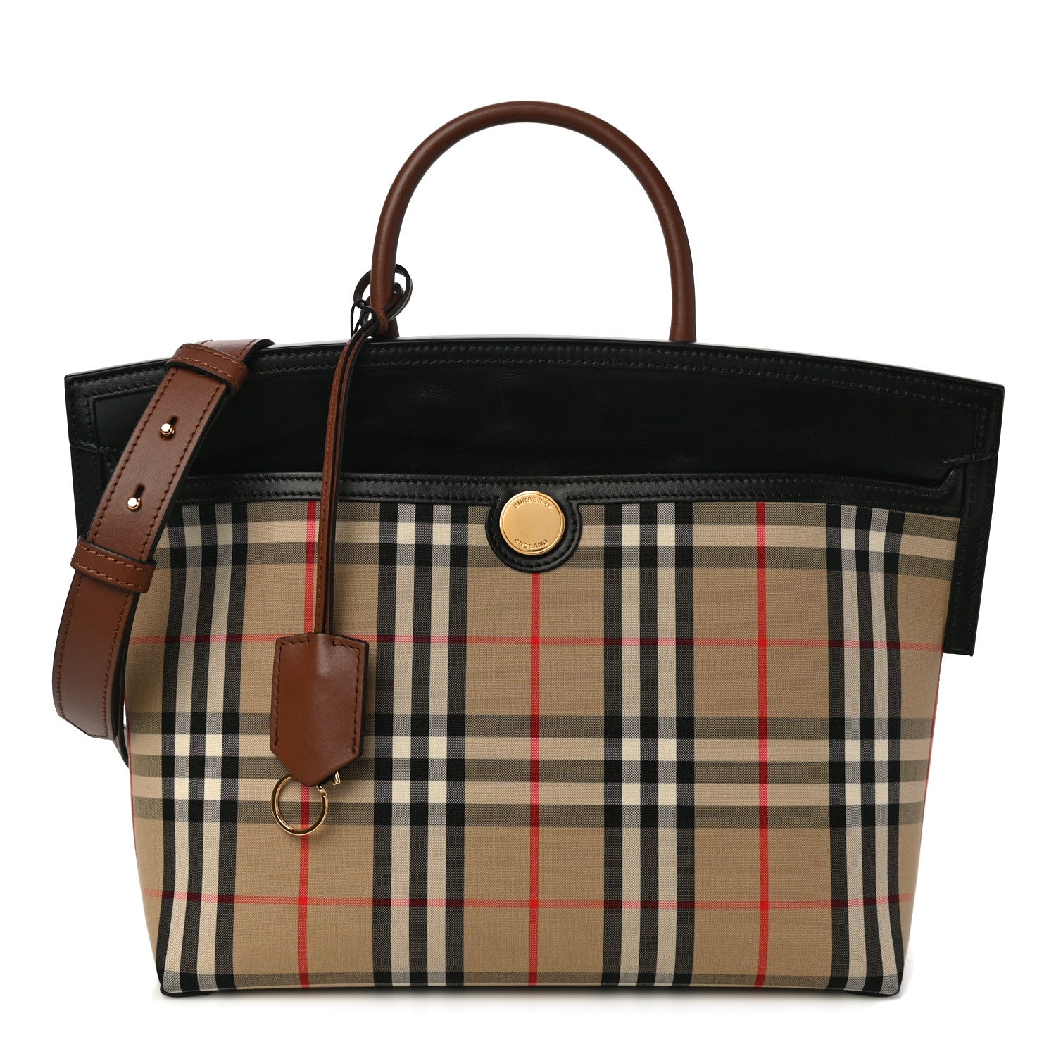 Burberry Calfskin Vintage Check Small Society Top Handle Bag Archive Beige Black 1 of 10