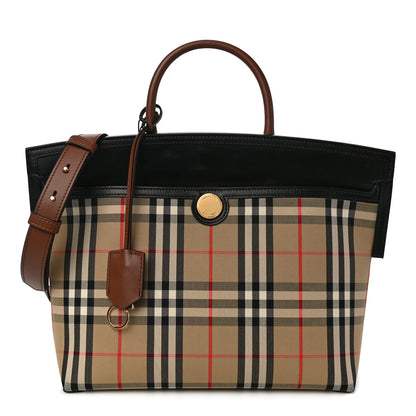 Burberry Calfskin Vintage Check Small Society Top Handle Bag Archive Beige Black 1 of 10