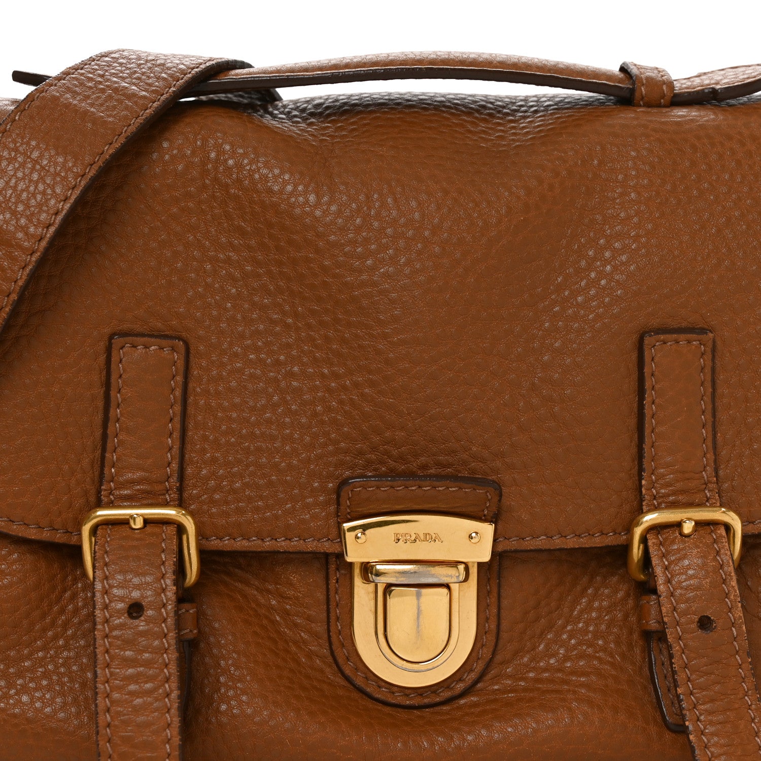 Prada Vitello Daino Double Buckle Messenger Bag Brown 7 of 10