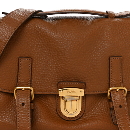 Prada Vitello Daino Double Buckle Messenger Bag Brown 7 of 10