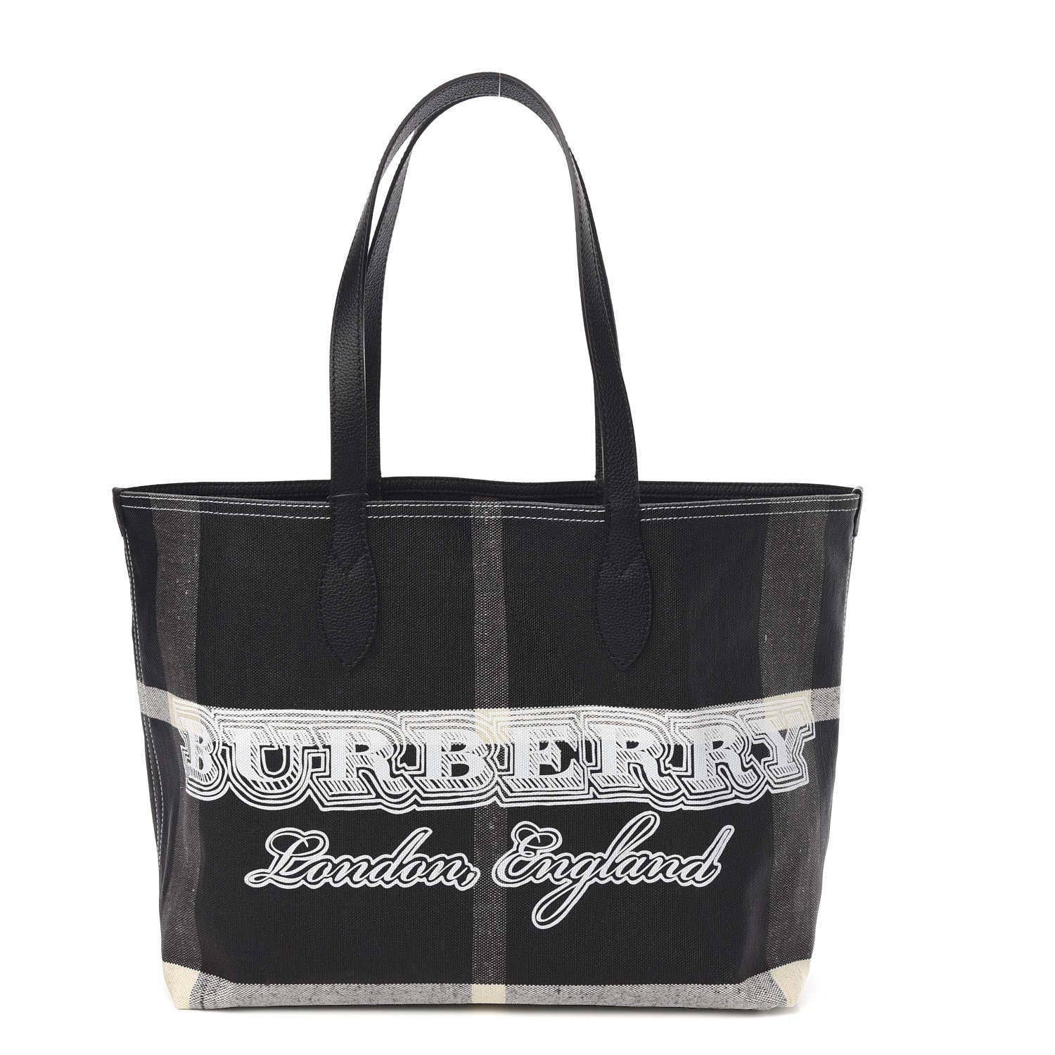 Burberry Coated Canvas Mega Check Medium Doodle Tote Black White 1 of 12