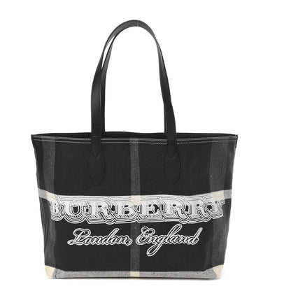 Burberry Coated Canvas Mega Check Medium Doodle Tote Black White 1 of 12