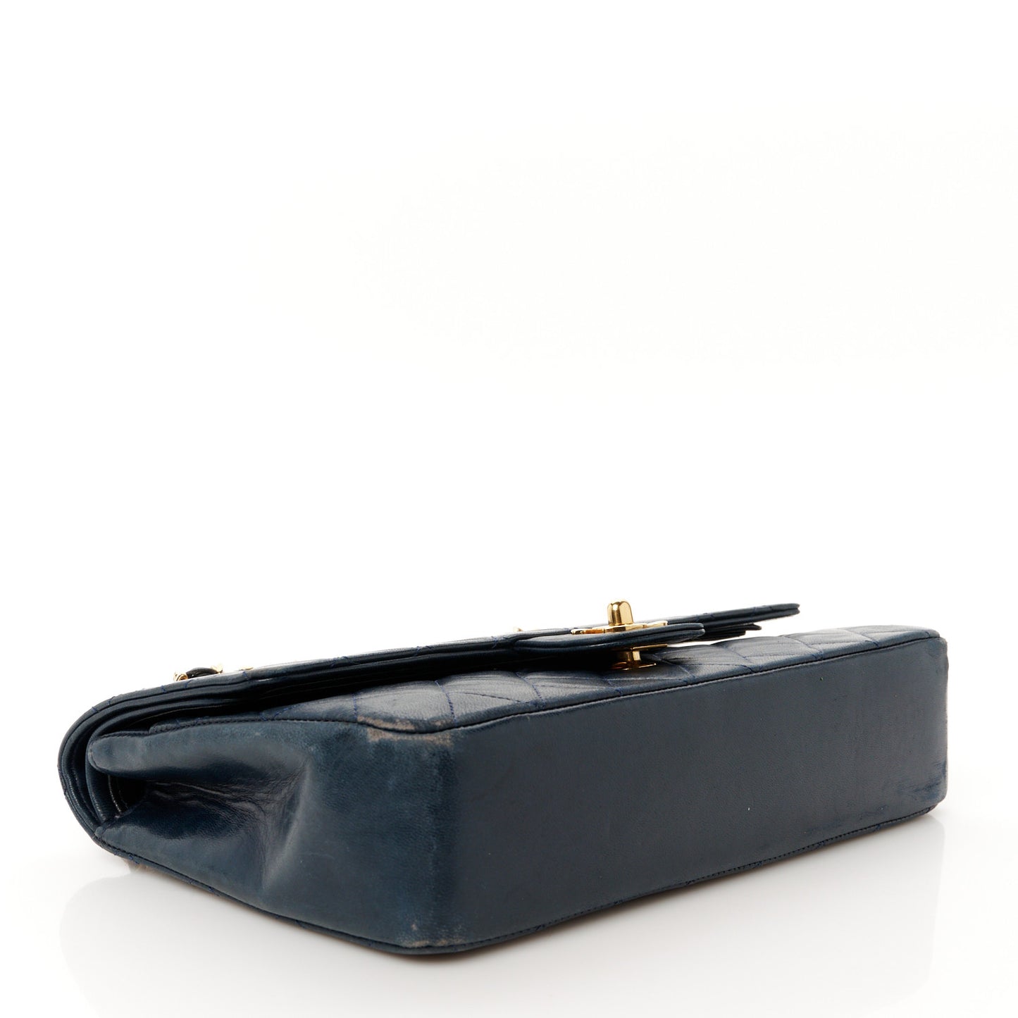 Lambskin Quilted Medium Double Flap Navy