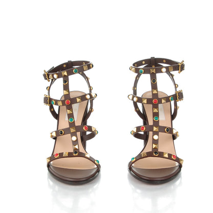 Valentino Garavani Calfskin Rockstud Rolling Cabochon 90mm City Sandals 37.5 Cacao 2 of 7