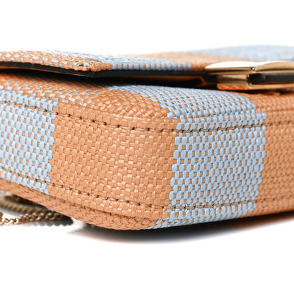 Fendi Raffia Pequin Gingham Woven Nano Baguette Charm Giallo Celeste 6 of 9
