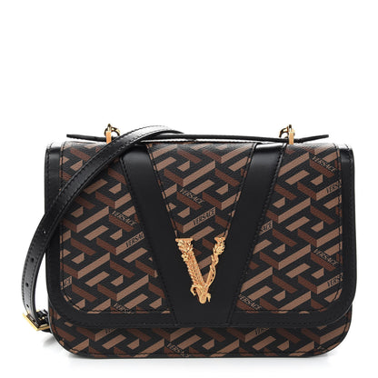 Versace Coated Canvas La Greca Signature Shoulder Bag Black 1 of 8