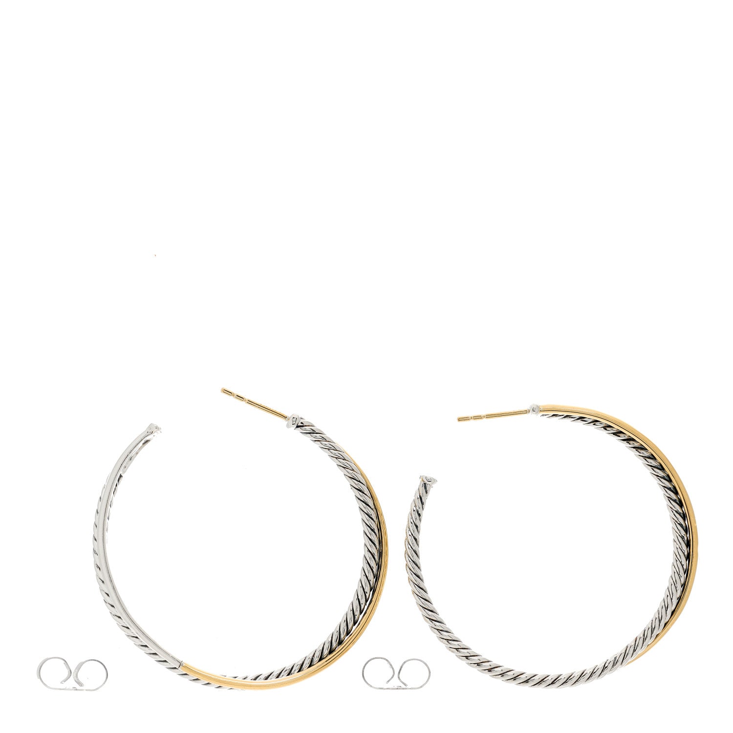 David Yurman Sterling Silver 18K Yellow Gold 44mm Extra Large Crossover Cable Hoop Earrings 3 of 4