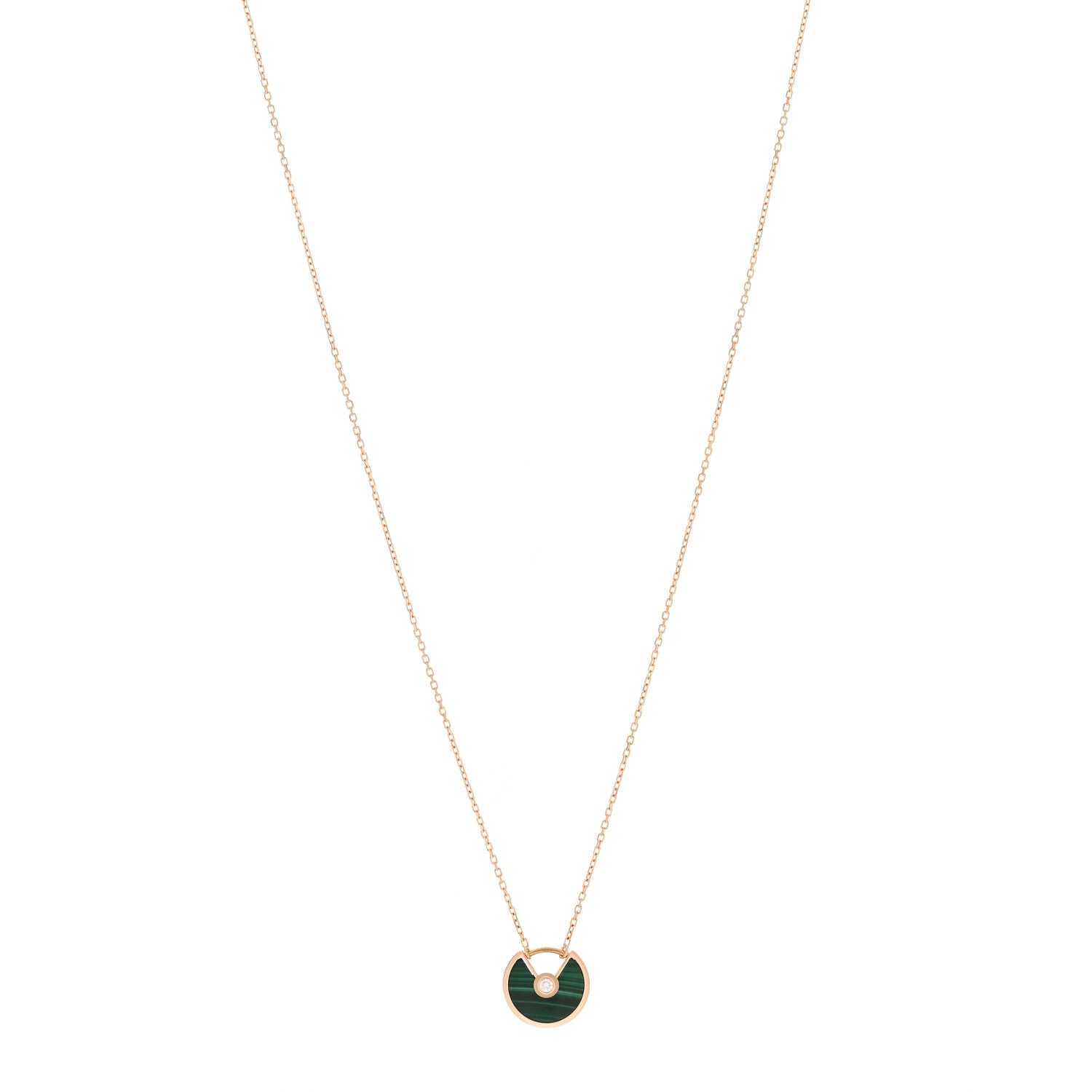 Cartier 18K Pink Gold Diamond Malachite XS Amulette de Cartier Pendant Necklace 1 of 4