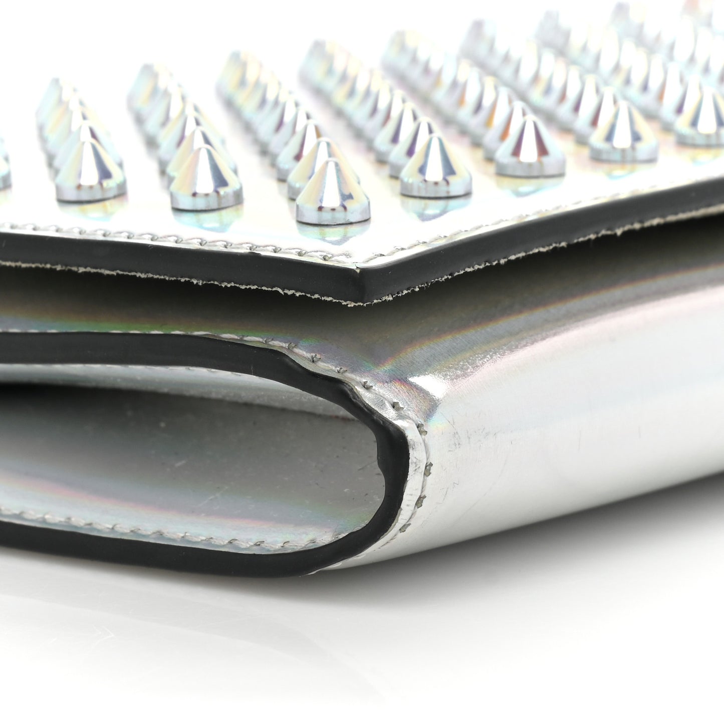 Metallic Patent Calfskin Spikes Boudoir Chain Wallet Silver