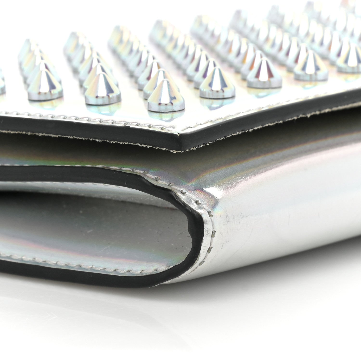 Christian Louboutin Metallic Patent Calfskin Spikes Boudoir Chain Wallet Silver 9 of 18