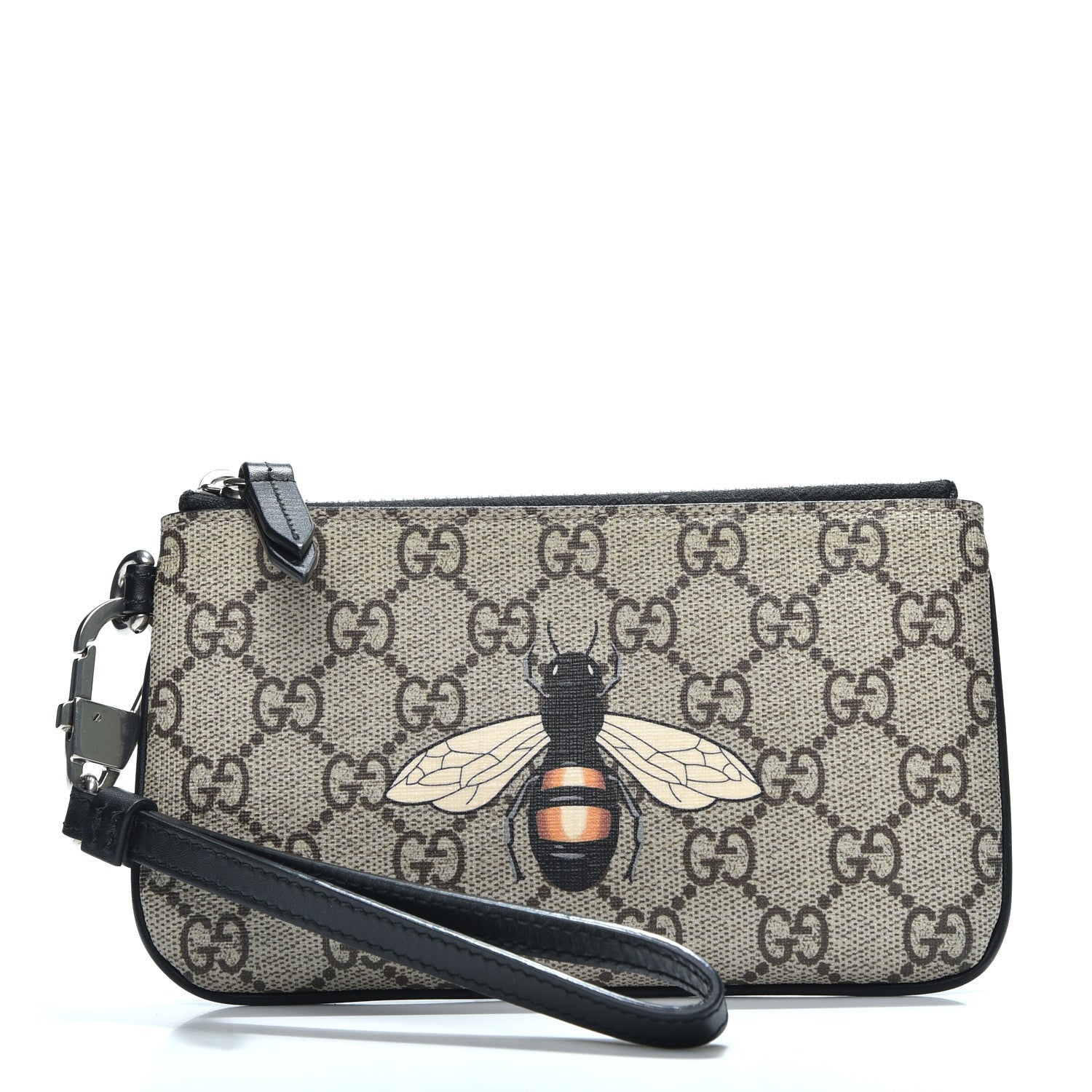 Gucci GG Supreme Monogram Bee Print Wrist Pouch Black 1 of 9