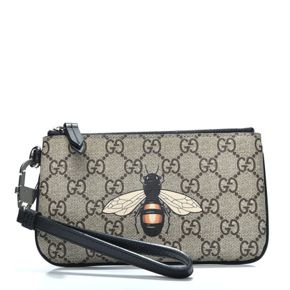 Gucci GG Supreme Monogram Bee Print Wrist Pouch Black 1 of 9