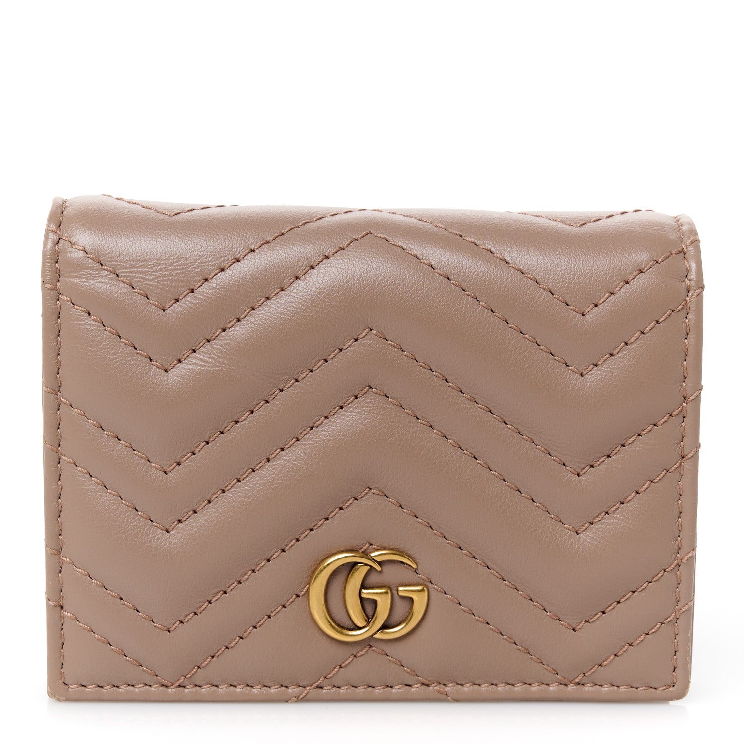 Gucci Calfskin Matelasse GG Marmont Card Case Wallet Porcelain Rose 1 of 9