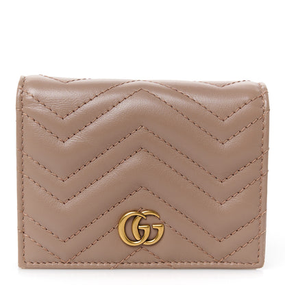 Gucci Calfskin Matelasse GG Marmont Card Case Wallet Porcelain Rose 1 of 9
