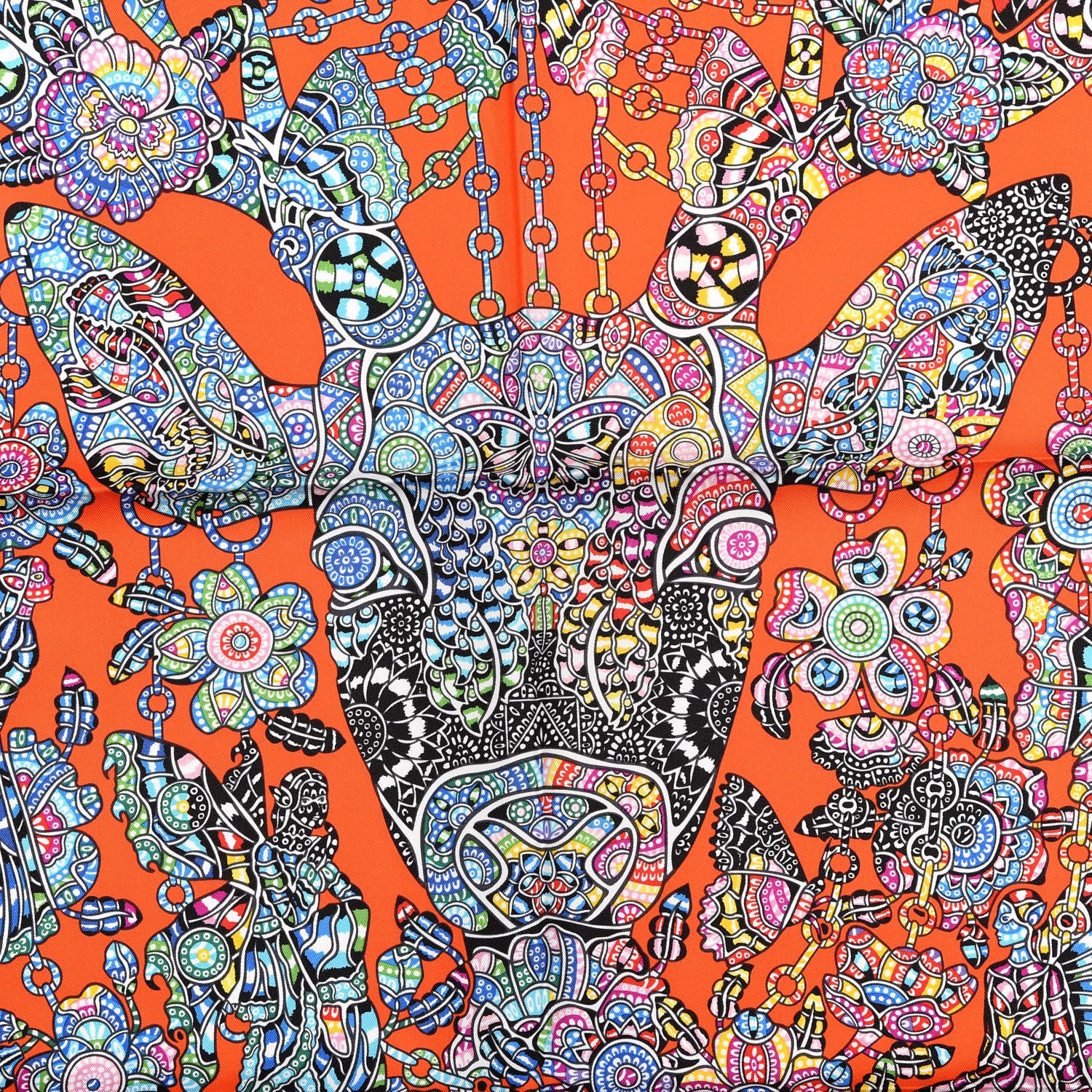 Hermes Silk La Legende de La Foret Scarf 90 Orange Black Multicolor 3 of 4