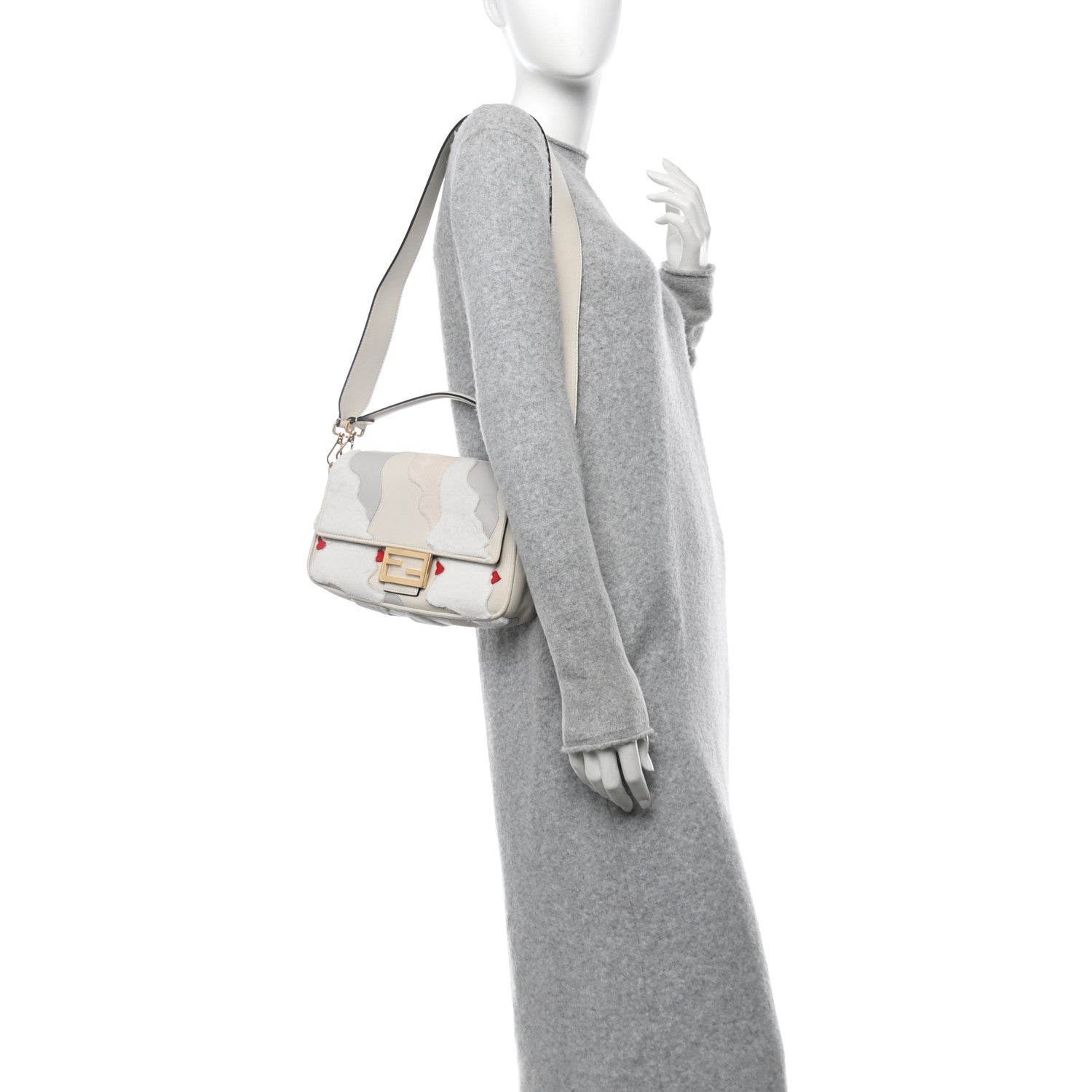 Fendi Mink Fur Nappa Faces Baguette Multicolor Bianco Carta 2 of 10