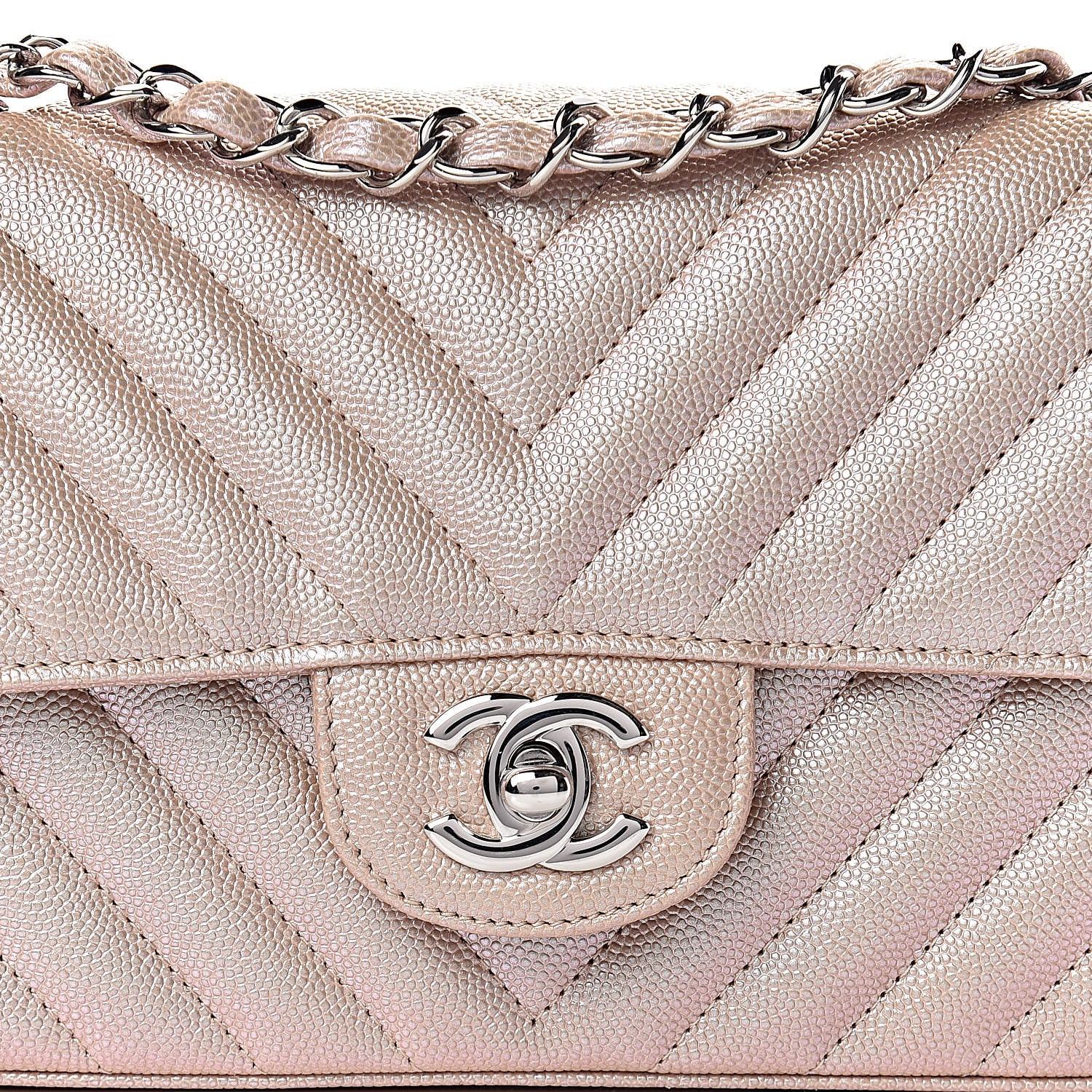 Chanel Iridescent Caviar Chevron Quilted Mini Rectangular Flap Light Gold 10 of 11
