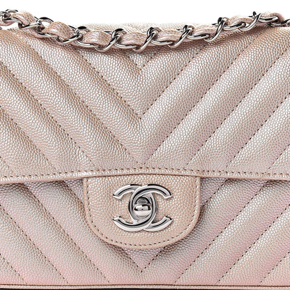 Chanel Iridescent Caviar Chevron Quilted Mini Rectangular Flap Light Gold 10 of 11