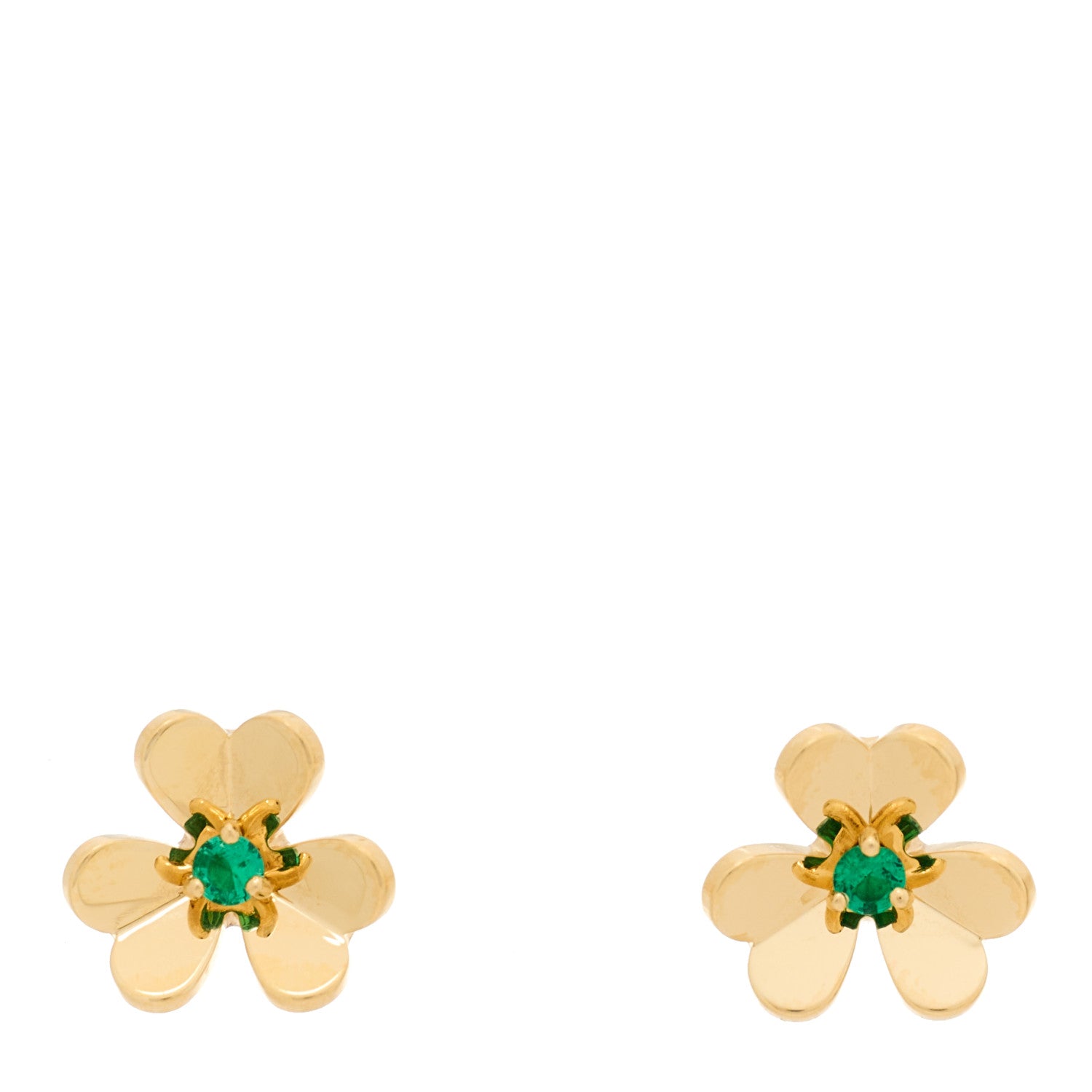 Van Cleef & Arpels 18K Yellow Gold Emerald Mini Frivole Earrings 1 of 5