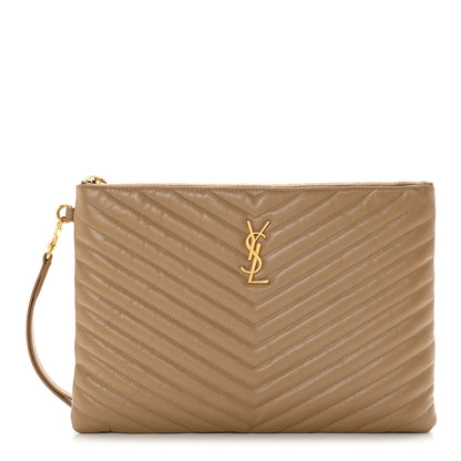 Saint Laurent Calfskin Matelasse Monogram Cassandre Tablet Pouch Cork 1 of 12