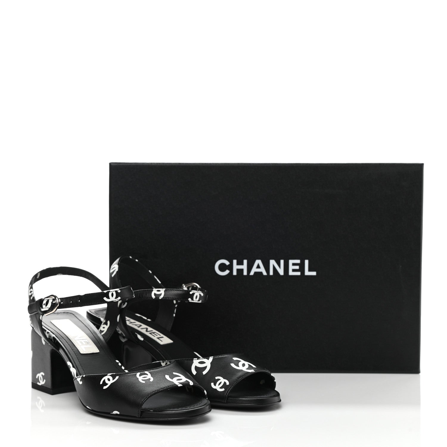 Chanel Printed Lambskin CC Sandals 36 Black White 10 of 10