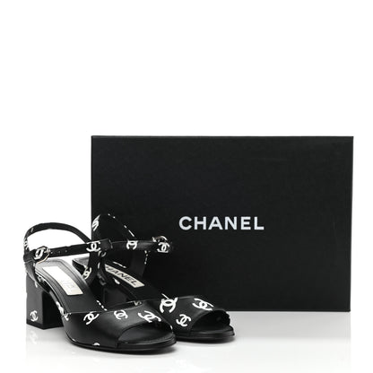 Chanel Printed Lambskin CC Sandals 36 Black White 10 of 10