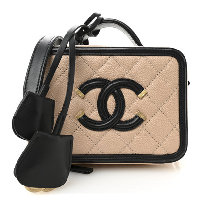 Chanel Caviar Quilted Small CC Filigree Vanity Case Beige Black 1 of 10