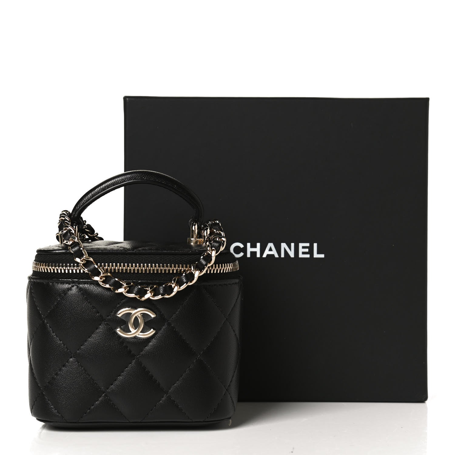 Chanel Lambskin Quilted Top Handle Mini Vanity Case With Chain Black 12 of 12