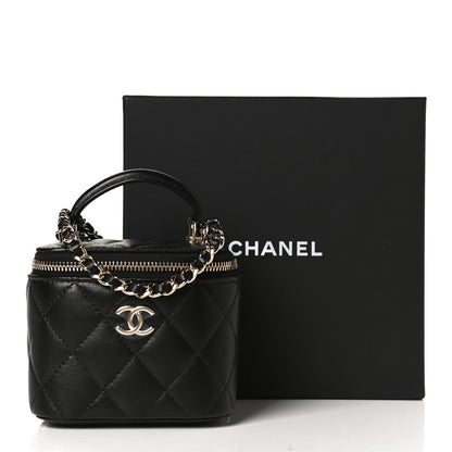 Chanel Lambskin Quilted Top Handle Mini Vanity Case With Chain Black 12 of 12