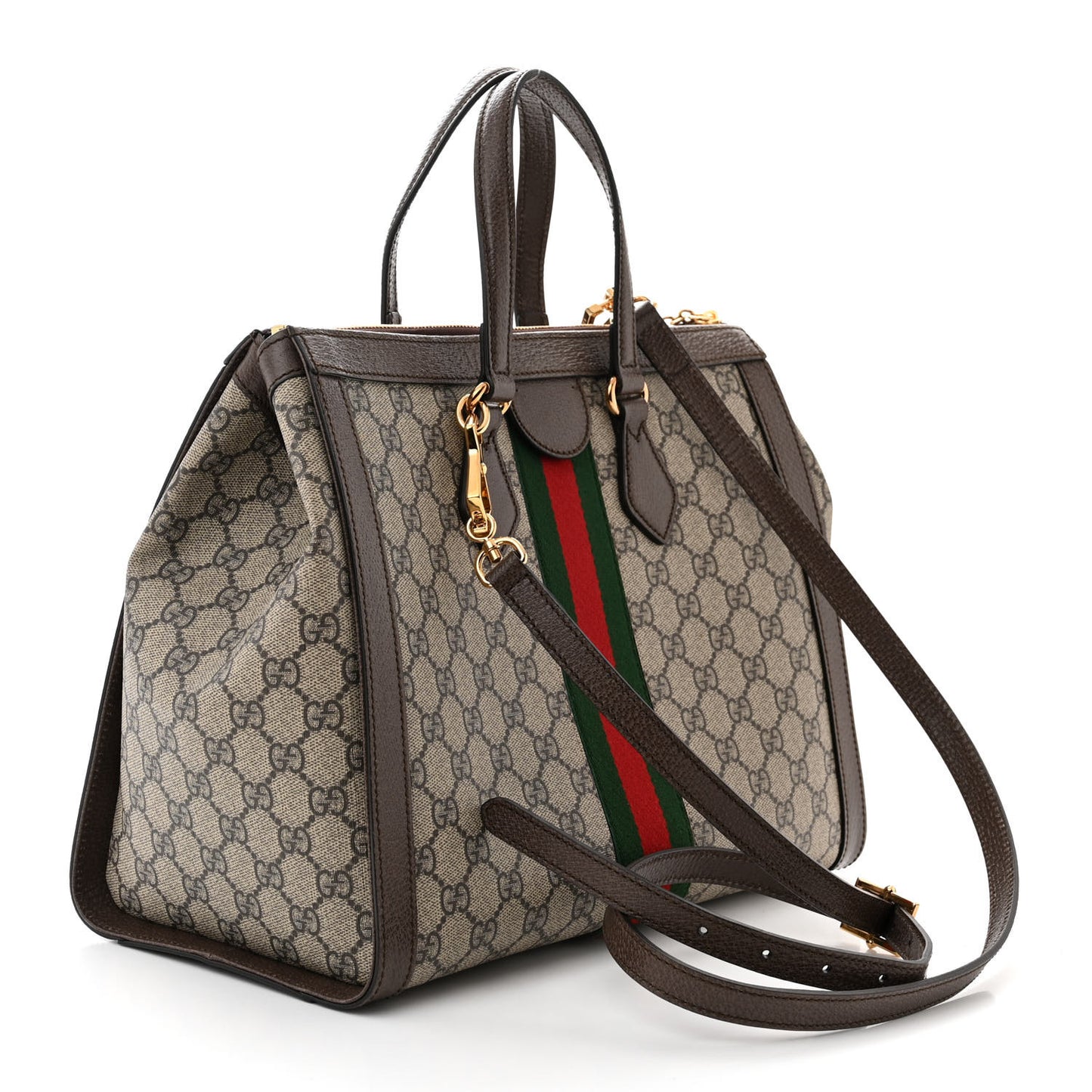 GG Supreme Monogram Web Medium Ophidia Tote Bag Brown