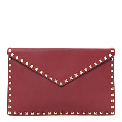 Valentino Garavani Vitello Large Rockstud Envelope Clutch Rubino 1 of 6