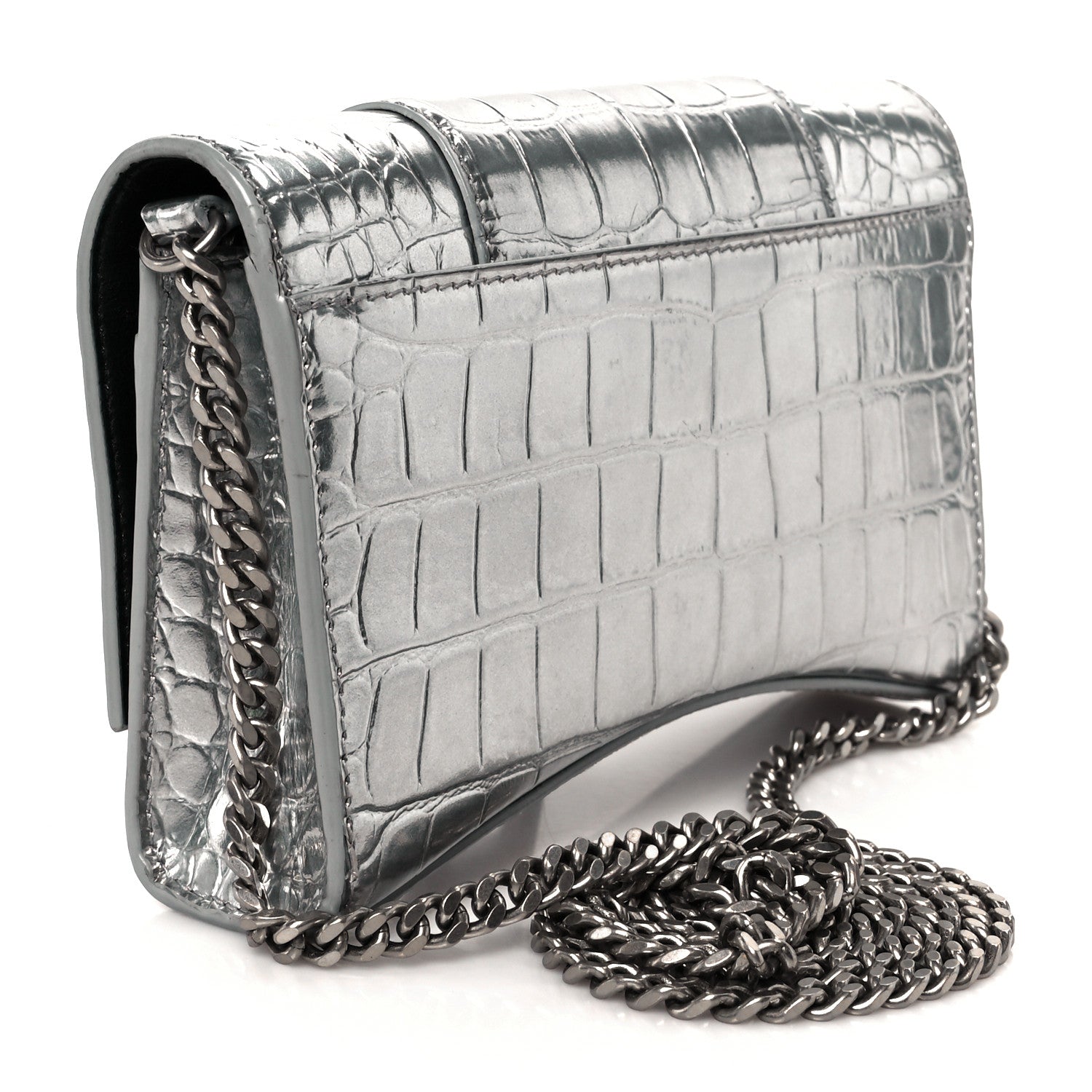 Balenciaga Metallic Calfskin Crocodile Embossed Hourglass Chain