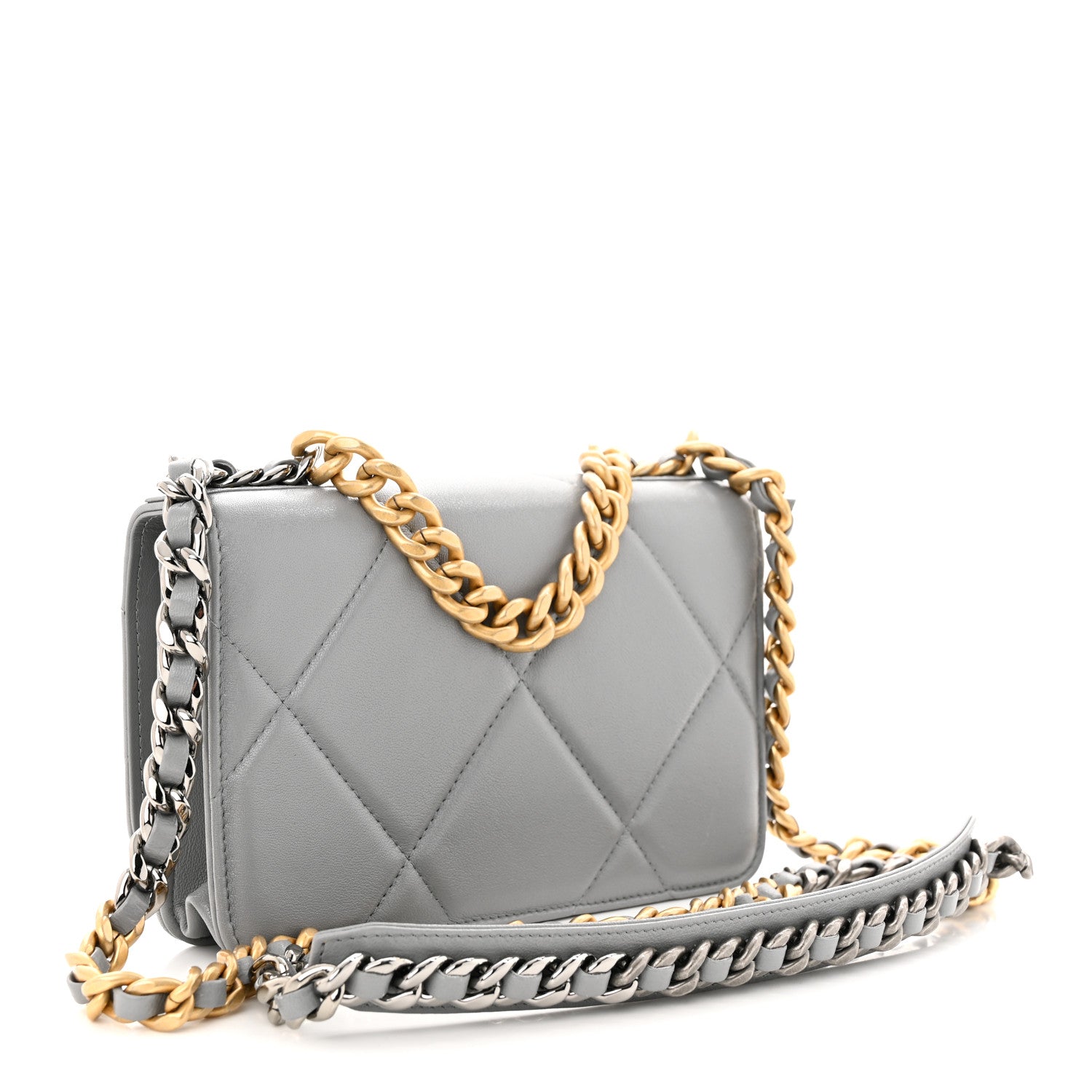 Chanel Lambskin Quilted Chanel 19 Wallet On Chain WOC Grey 3 of 12