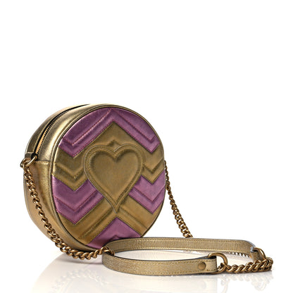 Gucci Metallic Nappa Matelasse Heart Mini GG Marmont Round Shoulder Bag Oro Vecchio Rosa 3 of 11