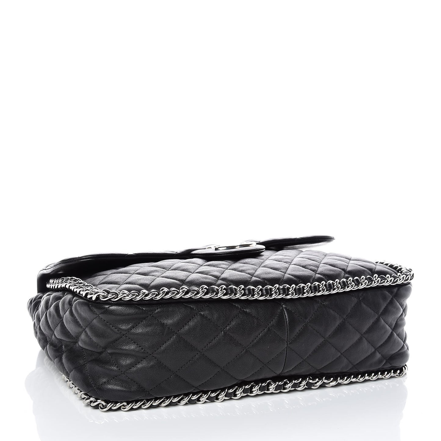 Washed Lambskin Quilted Maxi Chain Around Flap Black