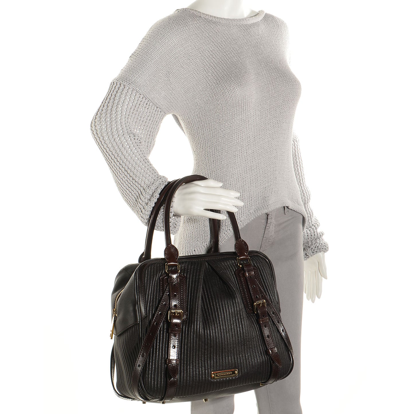 Stitched Leather Medium Bowler Dark Brown